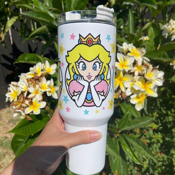 Nintendo Princess Peach Super Mario Bros Tumbler 40 oz tumbler with hand carry h - Picture 1 of 5